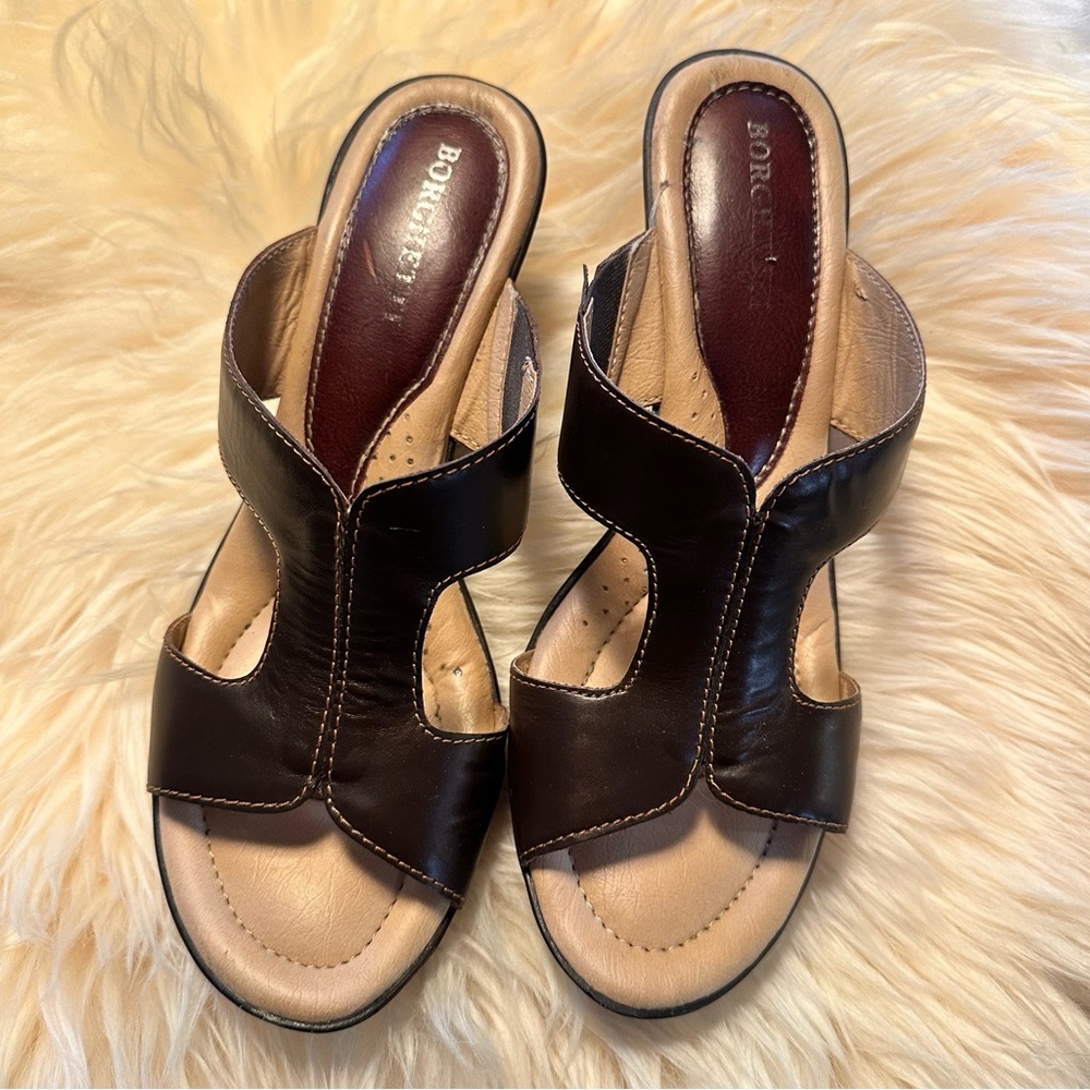 Leather sandals pillow cushion sole 3.5 inch heel